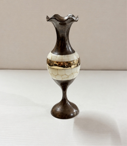 Antique Finish Brass and MOP Ruffled Vase