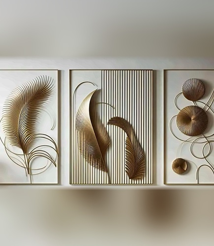 Gilded Plume Wall Panel Triptych