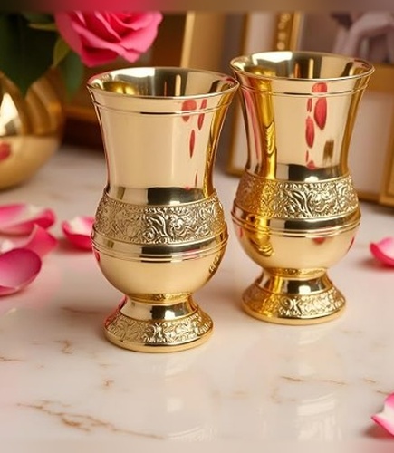 Royal Etched Brass Fluted Goblet Set