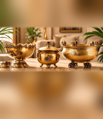 Imperial Brass Urli, Compote & Lidded Pot Trio