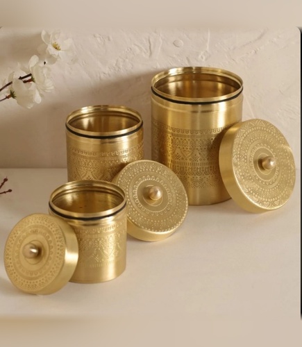 Mandala Engraved Brass Kitchen Canister Trio