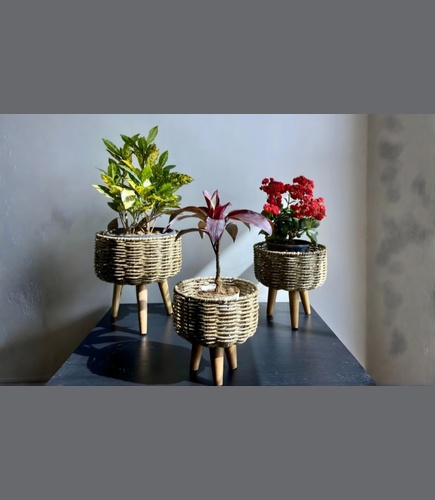 Contemporary Ribbed Brass Planter Pot