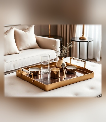 Imperial Brass & Leather Handle Coffee Table Tray
