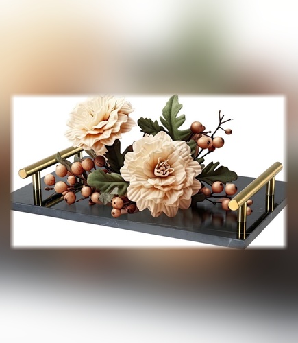 Noir Marquina Marble Floral Vanity Tray