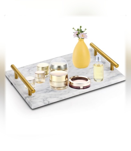 White Carrara Marble & Brass Vanity Tray