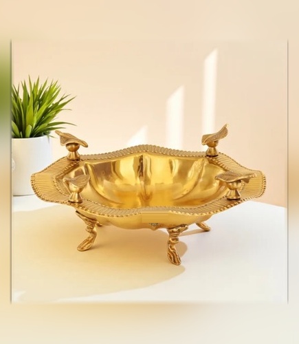 Quad-Bird Pedestal Fluted Brass Centrepiece Bowl