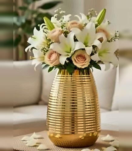 Ribbed Ovoid Brass Accent Vase